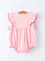 Strawberry Embroidery Pink Stripe Smocked Romper