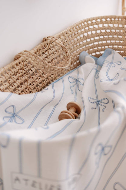 Blue Bow Muslin Baby Blanket