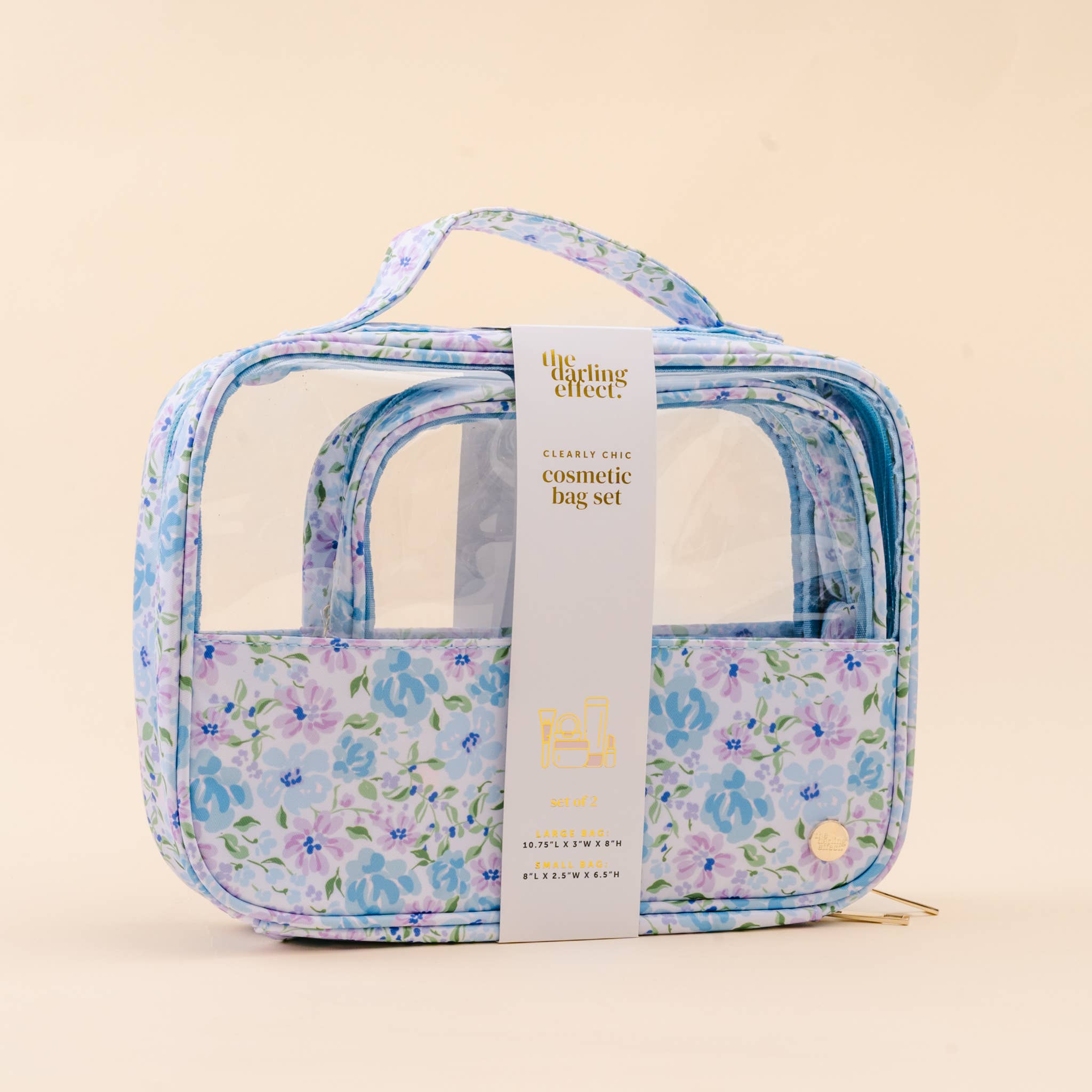 Blue Floral Clear Cosmetic Bag Set