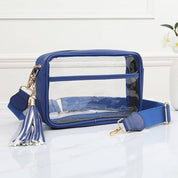 Faux Leather Transparent Rectangular Crossbody Bag: Clear,Royal Blue