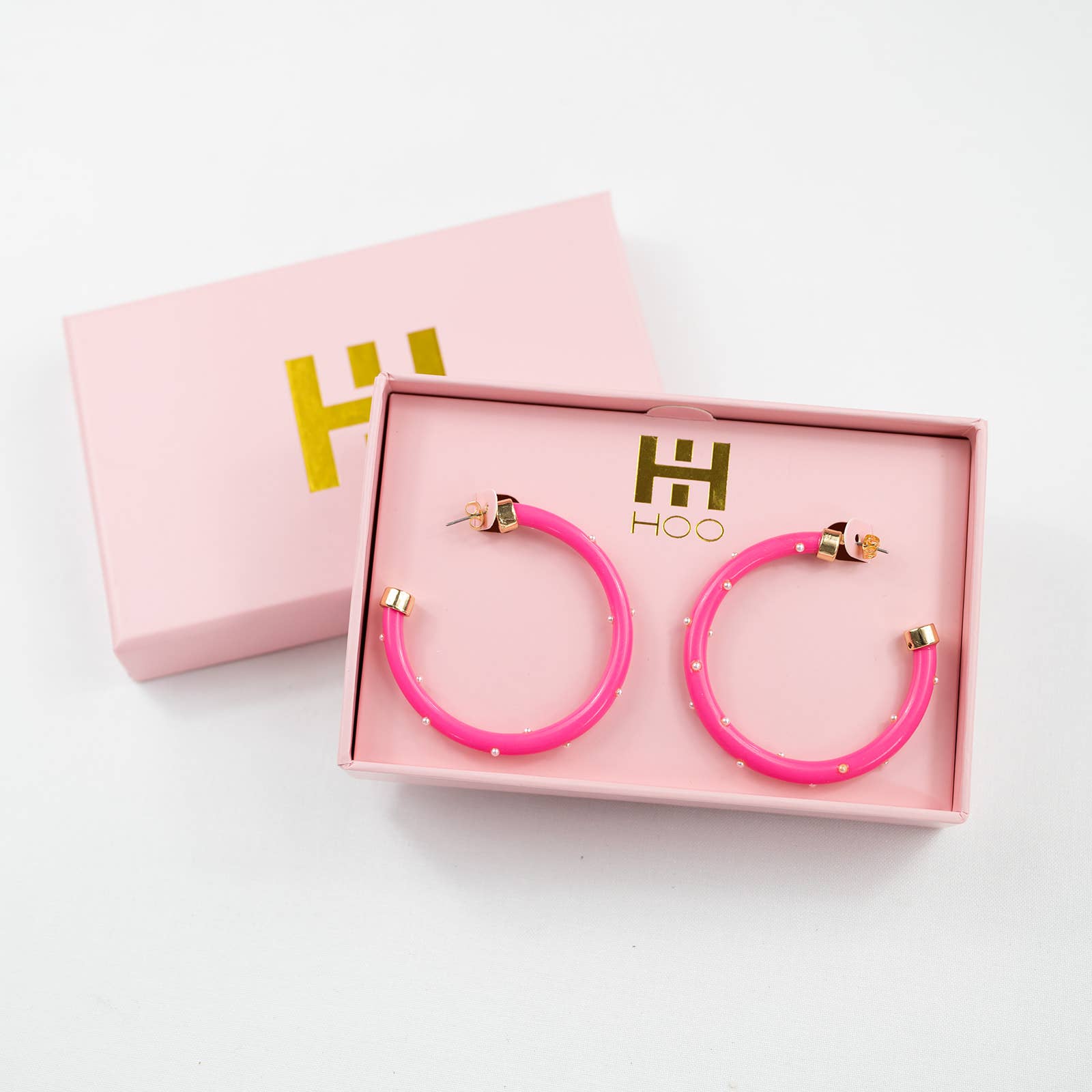 Hot Pink with Pearls Large Hoop Earrings