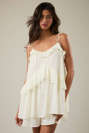 White Ruffle Shoulder Tie Romper
