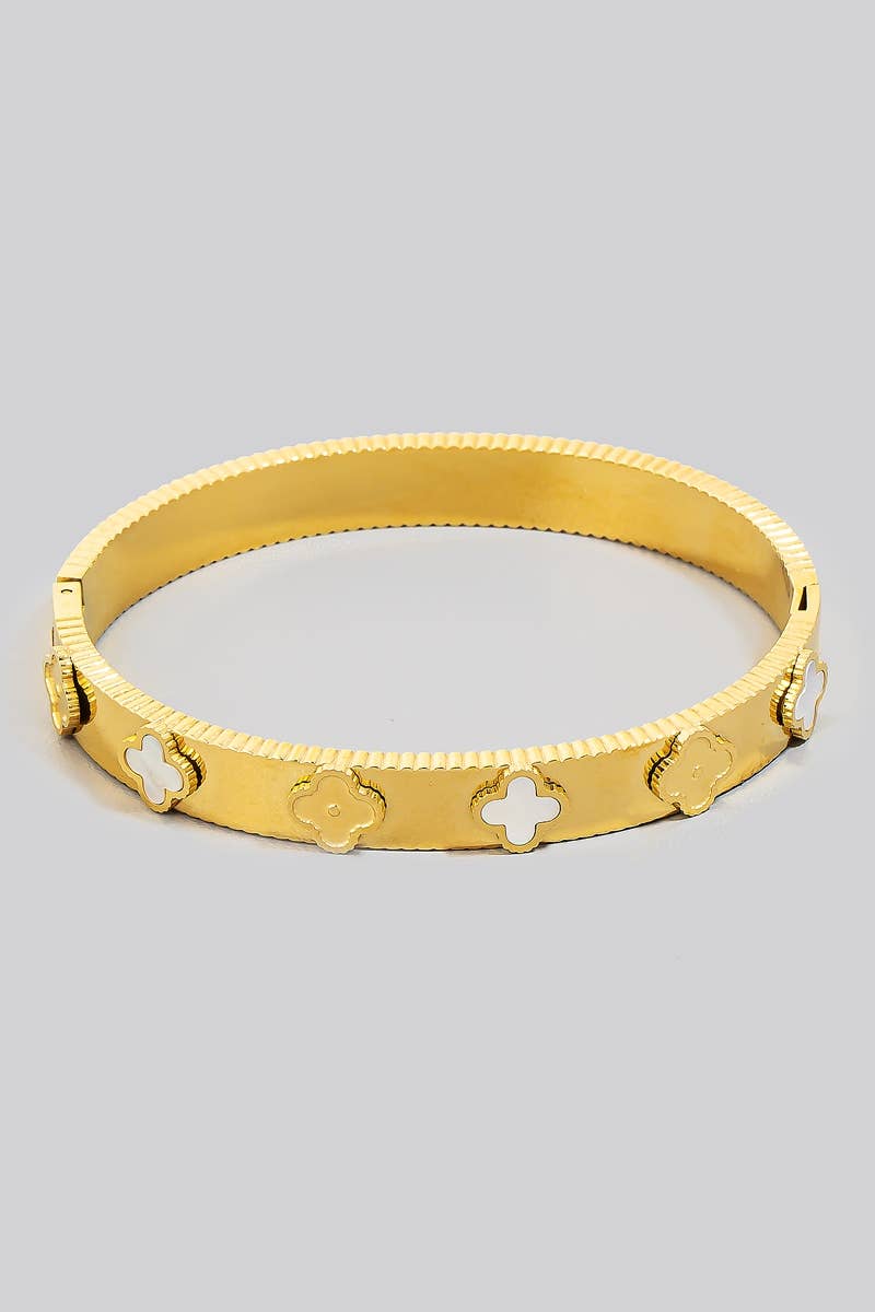 Stainless Steel Clover Station Hinge Bangle Bracelet