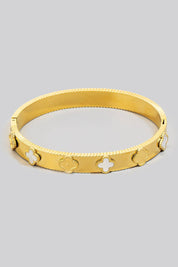Stainless Steel Clover Station Hinge Bangle Bracelet