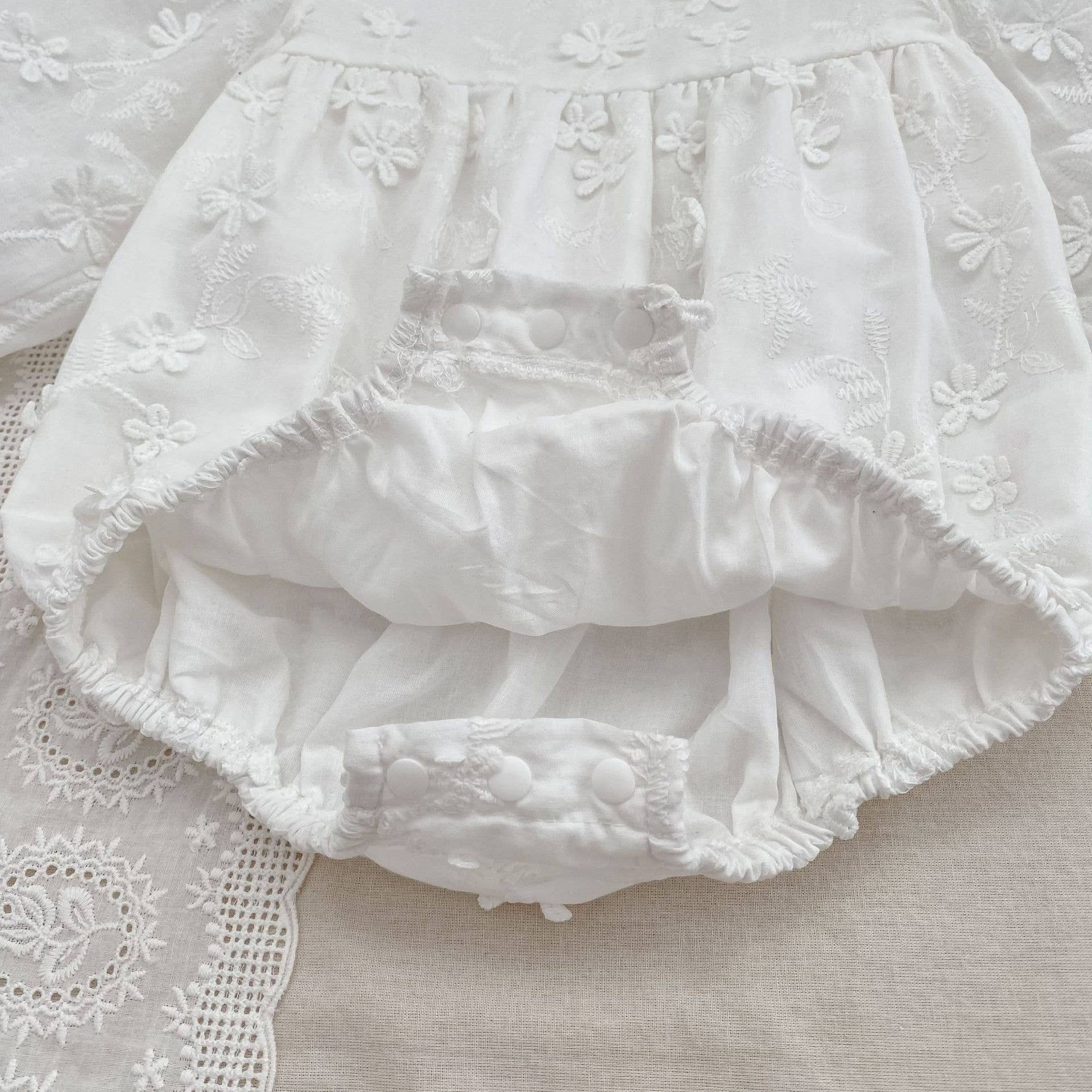 White Embroidered Baby Dress & Romper