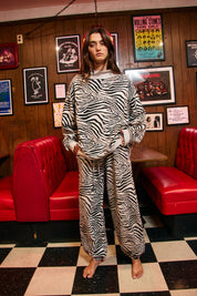 Zebra Print Jogger Pants showing tapers at ankles