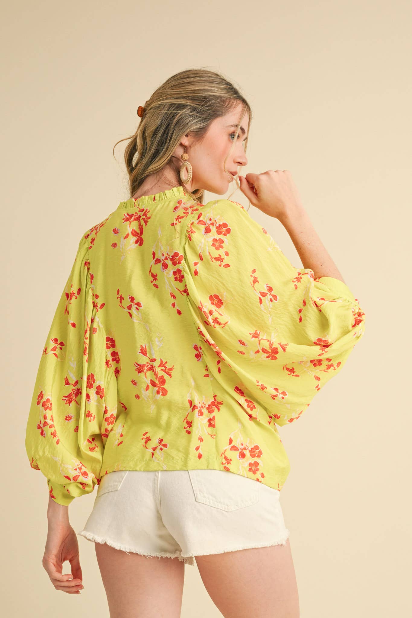Blue Floral Dolman Sleeve Blouse