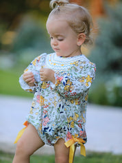 Fall Floral Yellow Bow Baby Romper