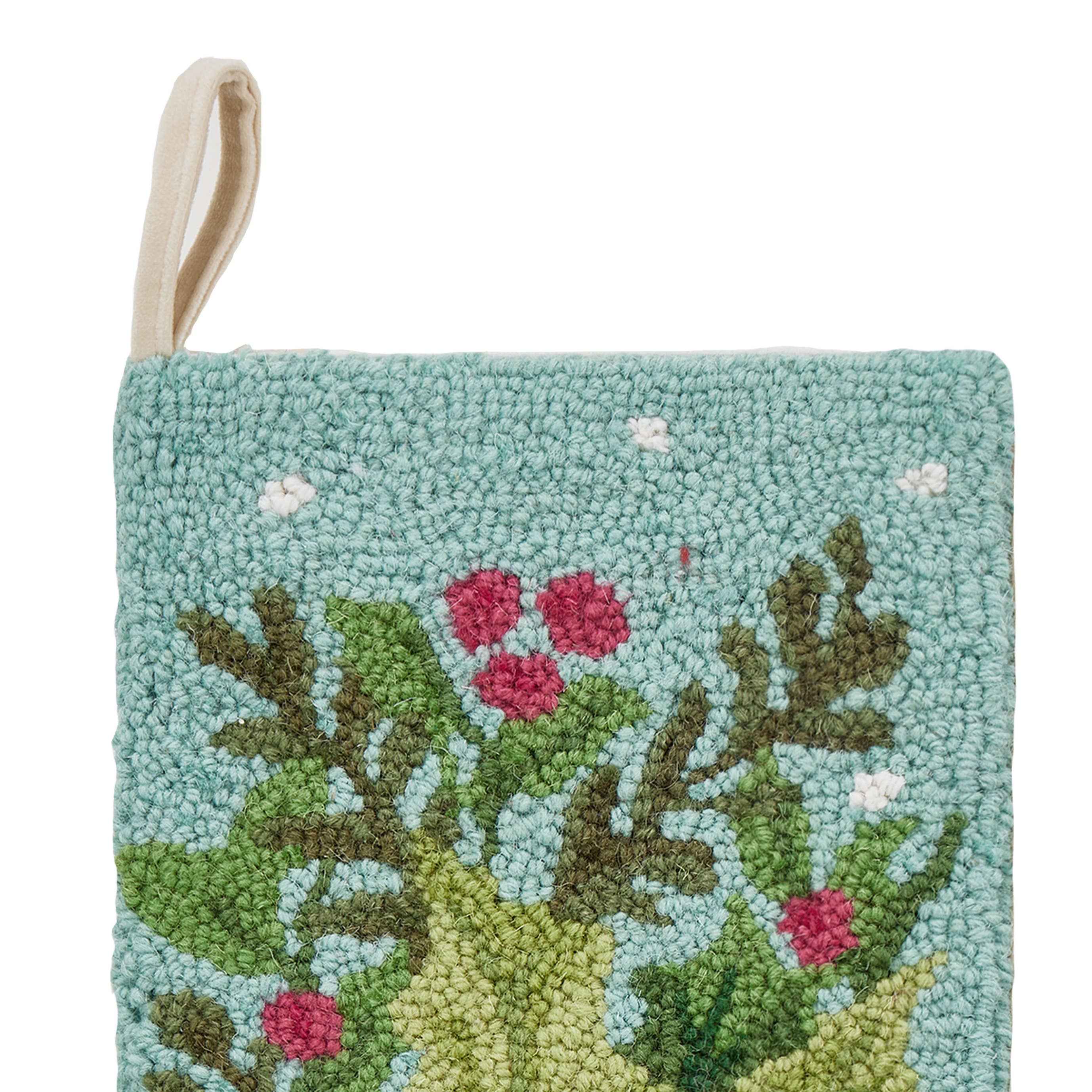 Light Blue Holly Bow Hook Stocking