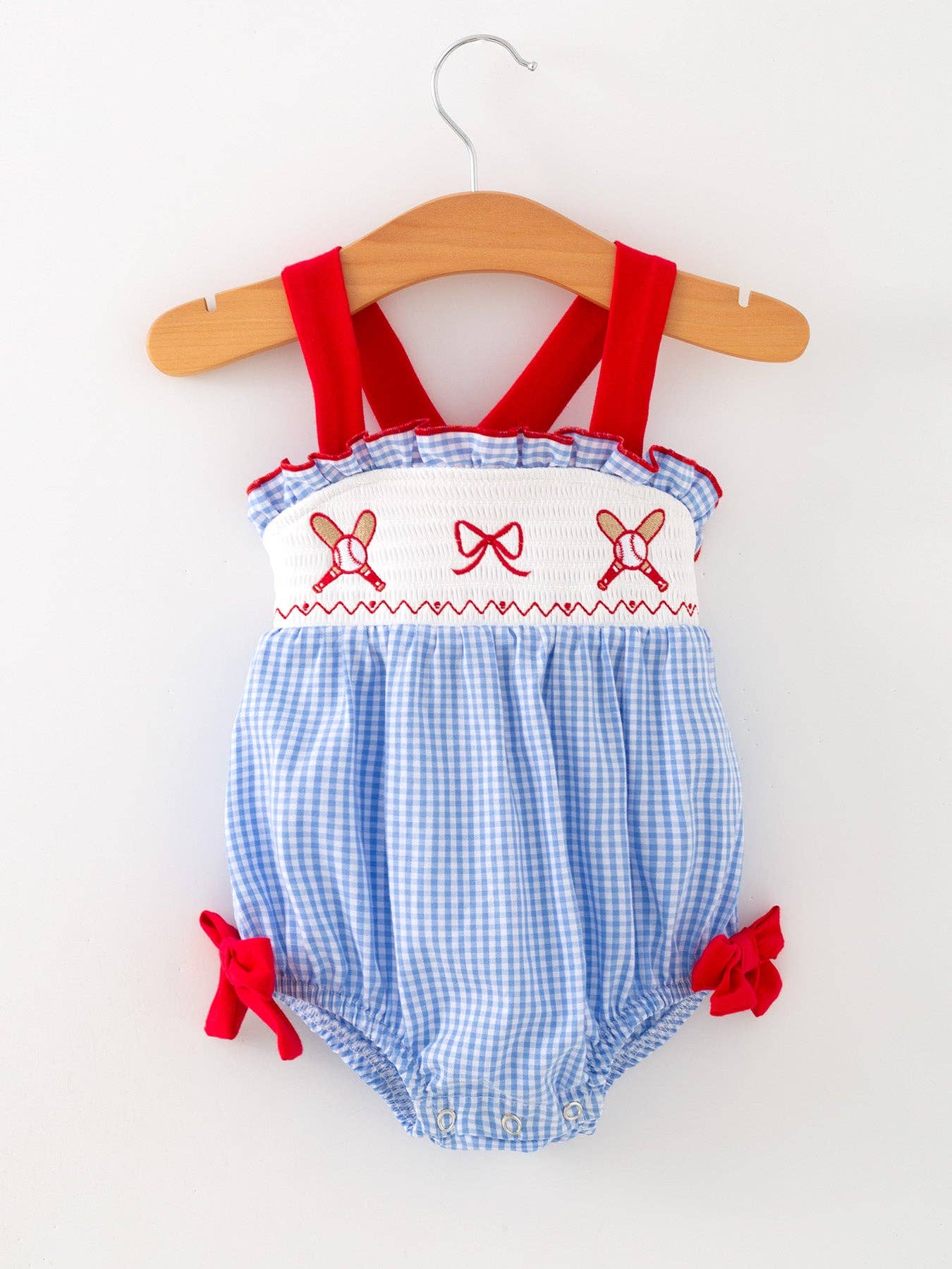 Baby Girl Baseball Smocked Romper
