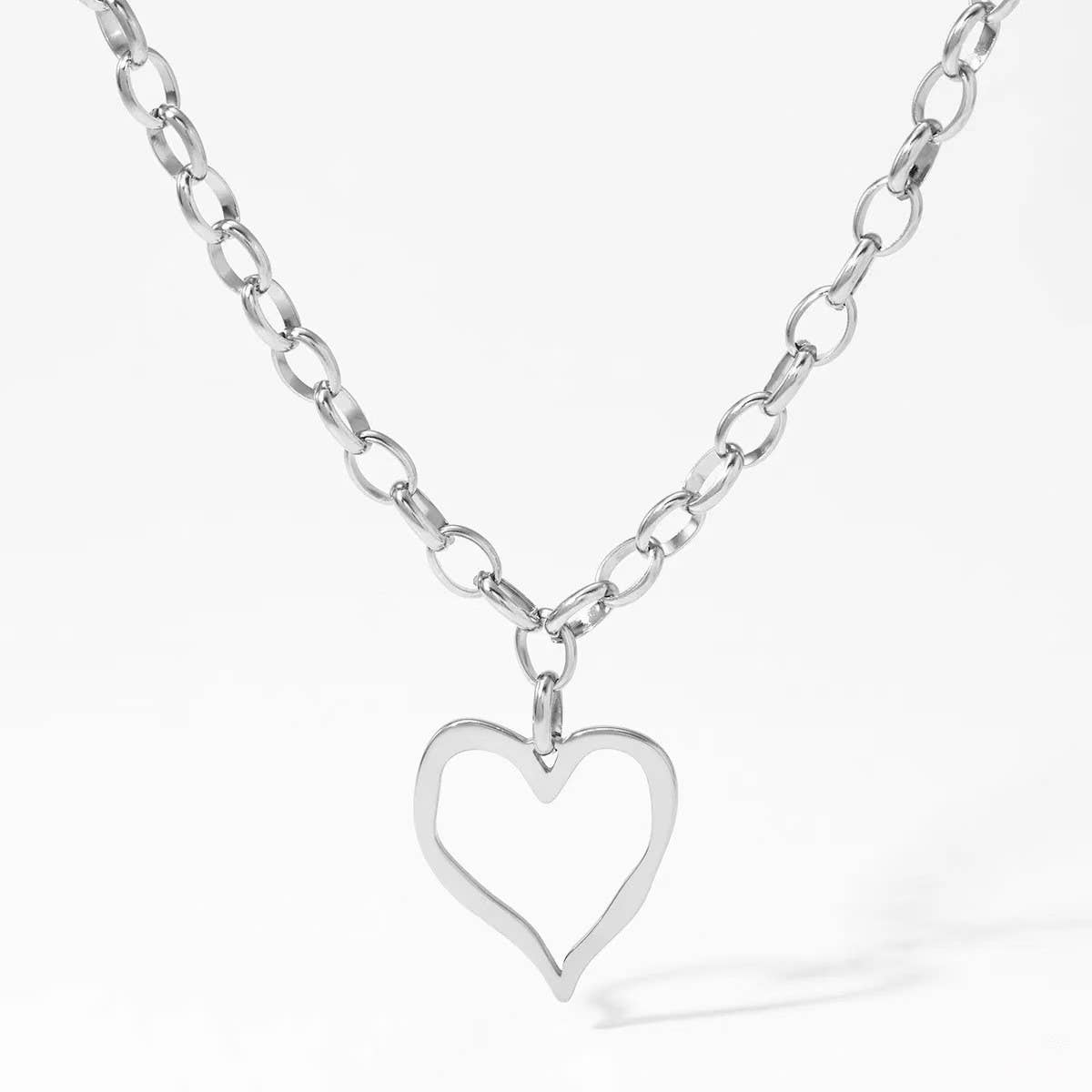 Silver 18K Stainless Steel Heart Necklace