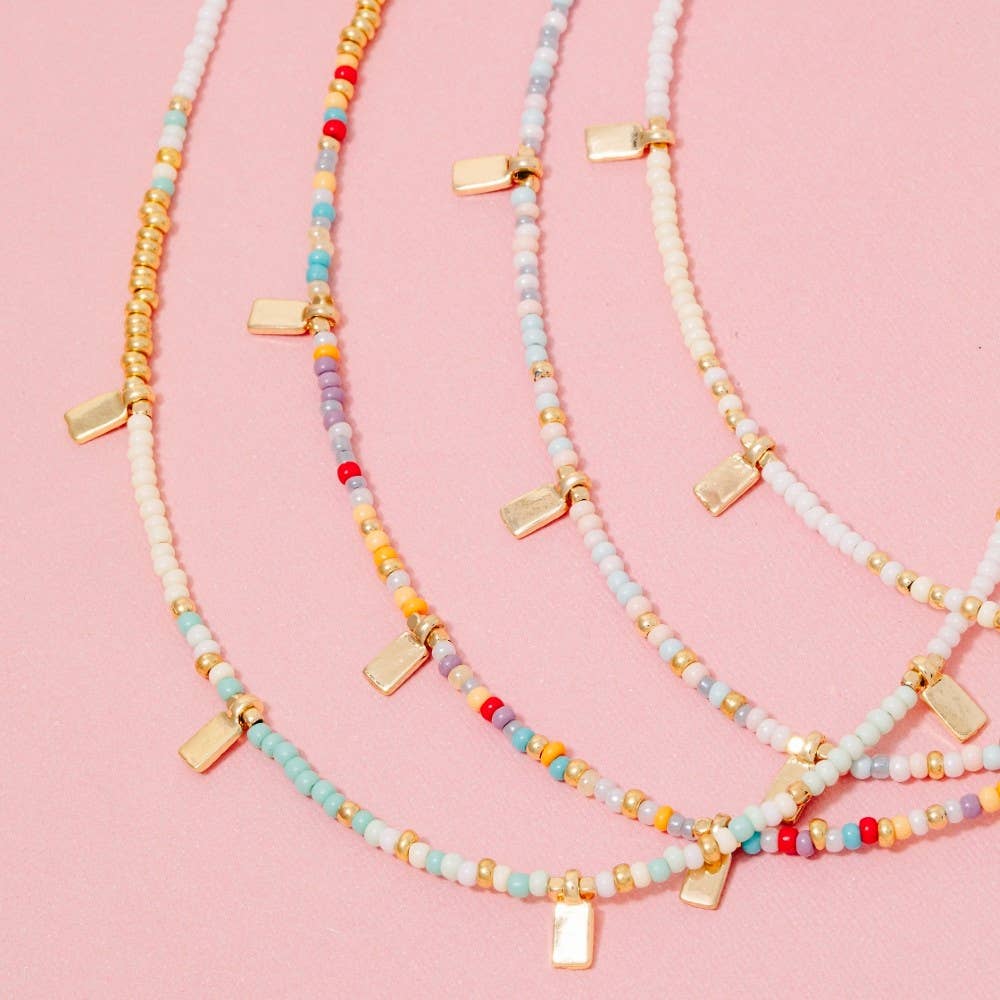 Rectangle Station Charms Seed Beaded Necklace