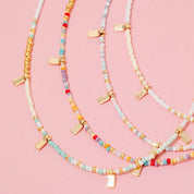 Rectangle Station Charms Seed Beaded Necklace