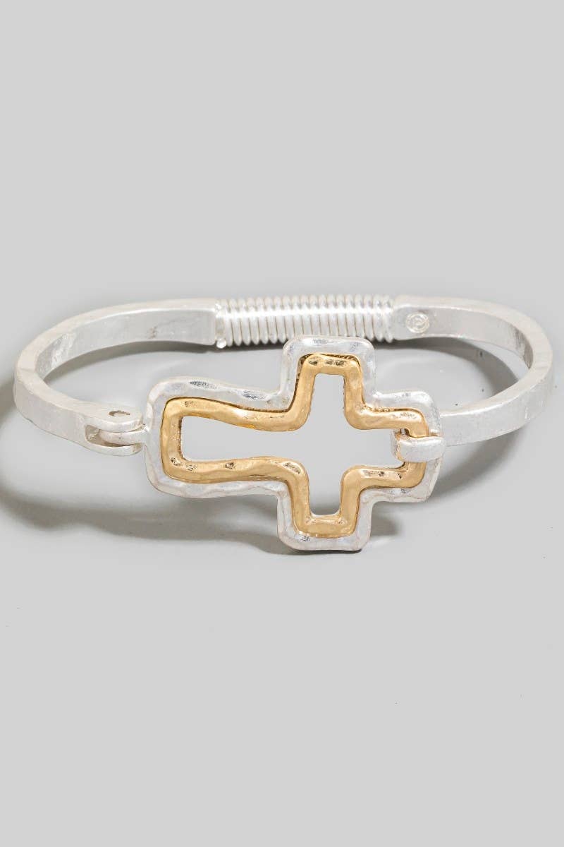 Two Tone Cross Latch Bangle Bracelet