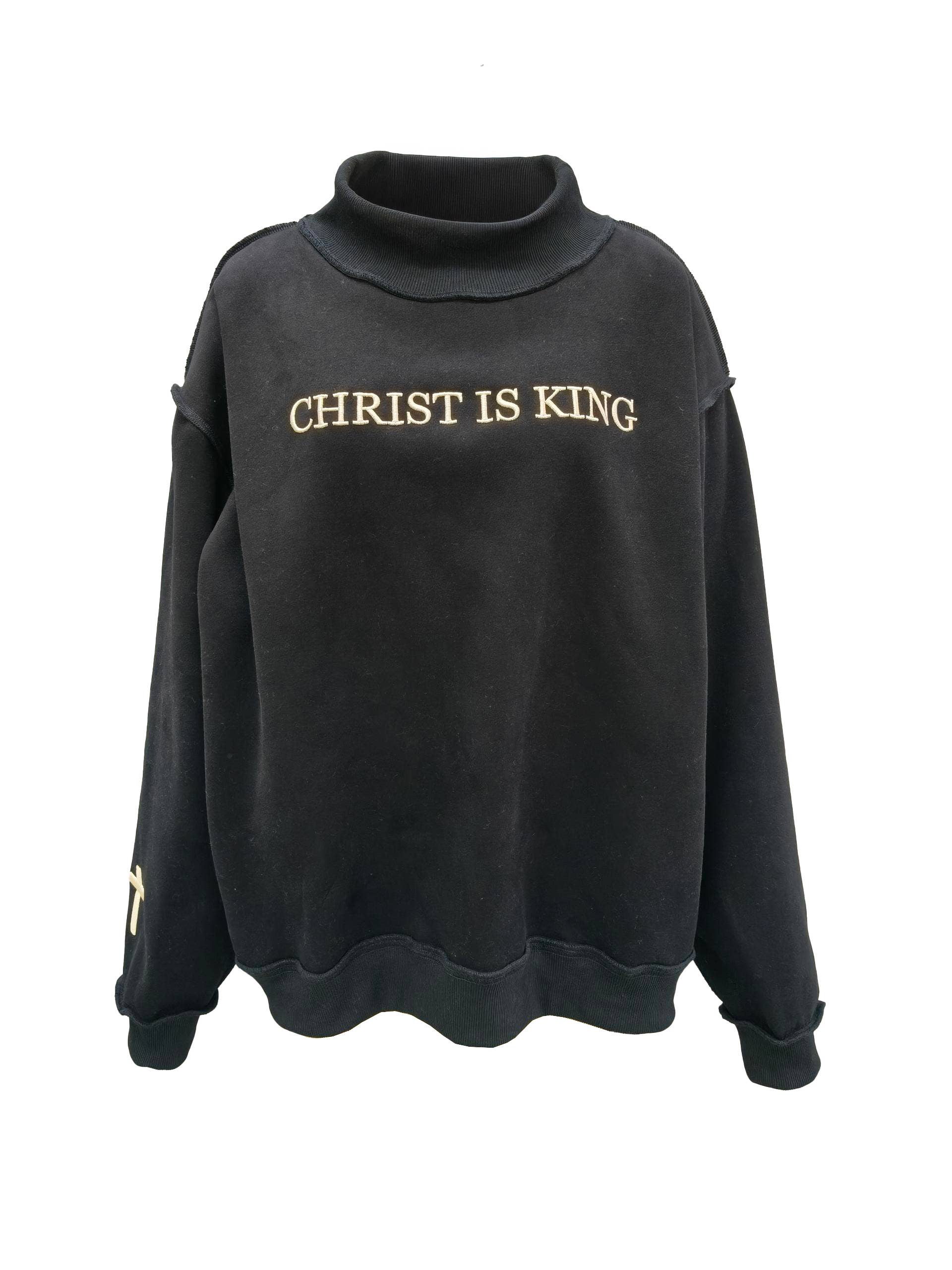 Black 'CHRIST IS KING' Embroidered Mockneck