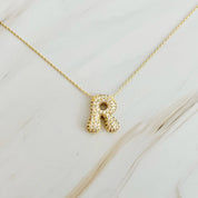 Crystal Bubble Initial Necklace: T