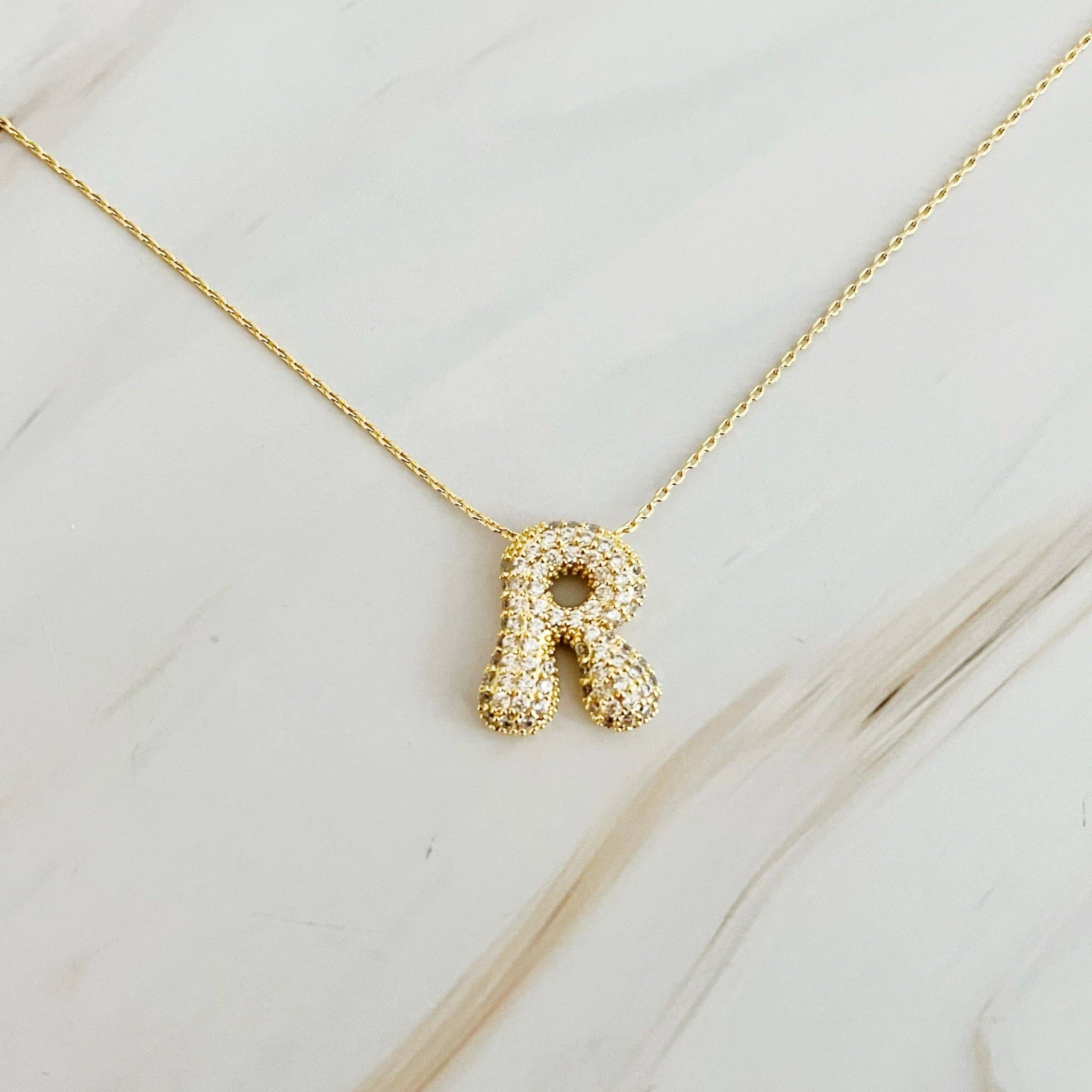 Crystal Bubble Initial Necklace: T