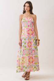 Tile Print Strapless Maxi Dress
