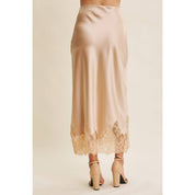 Champagne Lace and Satin Midi Skirt