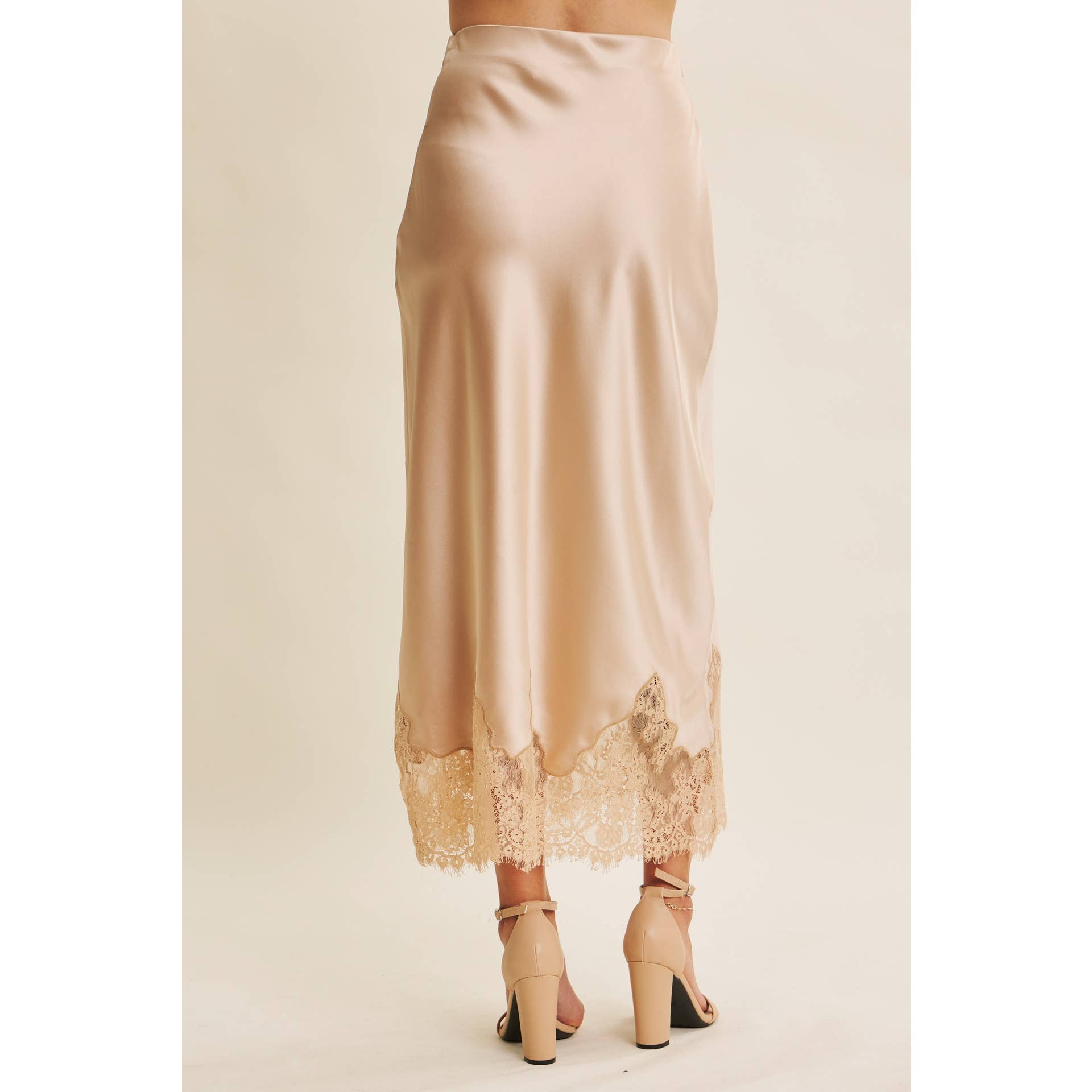 Champagne Lace and Satin Midi Skirt