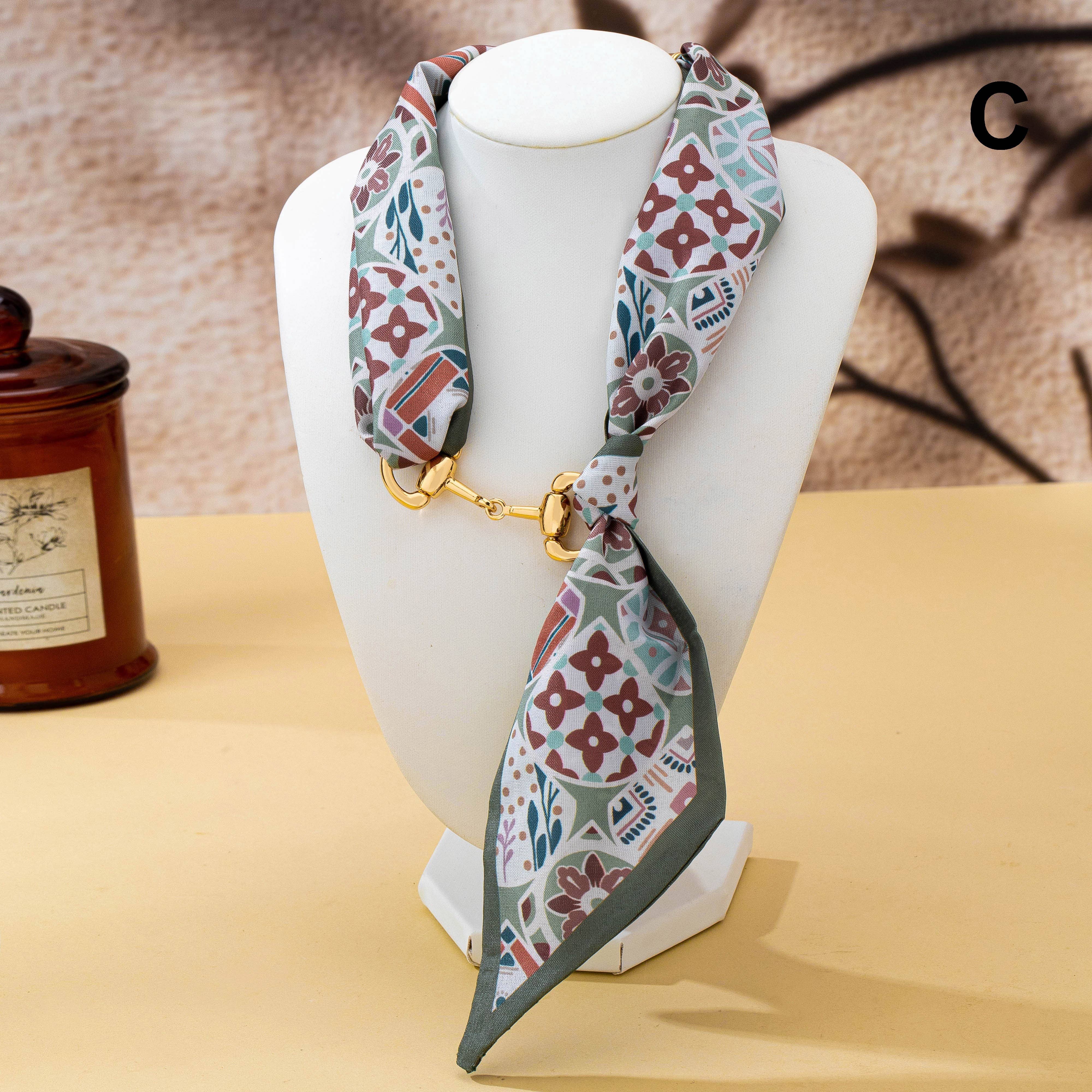 White Medallion Horsebit Scarf Choker