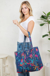 Navy Bird Quilted Tote Bag