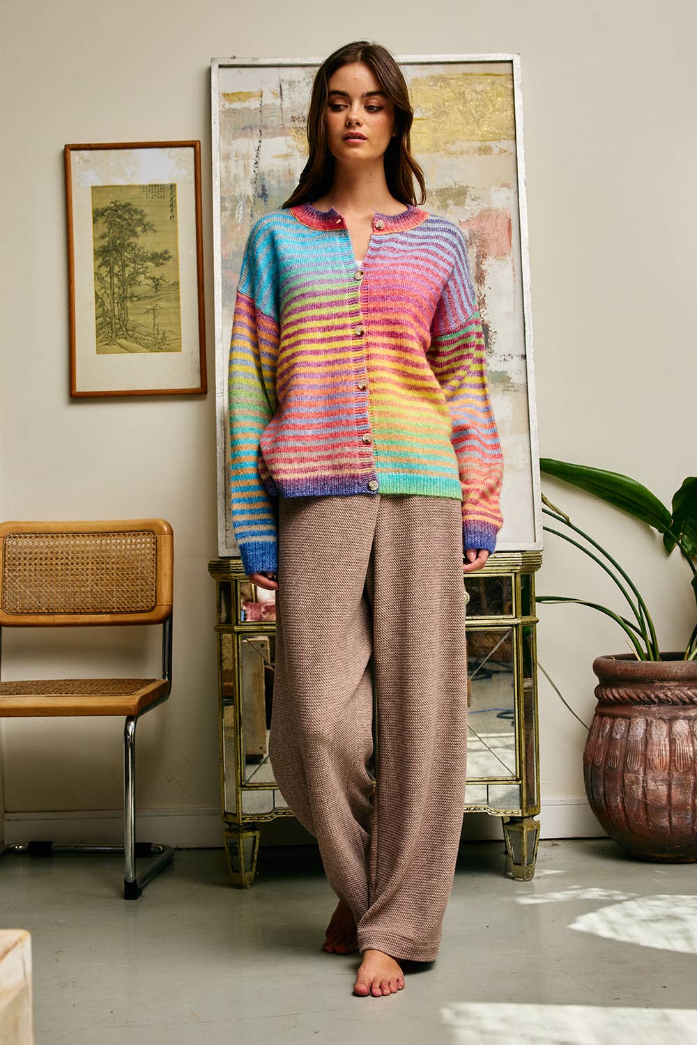 Rainbow Striped Button Down Cardigan