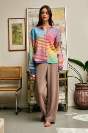 Rainbow Striped Button Down Cardigan