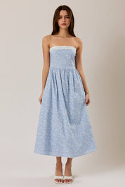 Strapless Lace Trimp Midi Dress