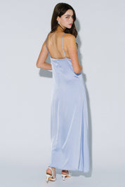 Light Blue Satin Lace Maxi Dress