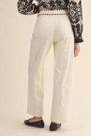 Ecru High Waist Wide Leg Pants