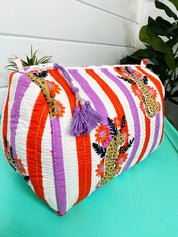 Striped Jaguar Quilted Cosmetics Bag