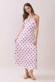 Pink Polka Dot Ruffle Trim Dress