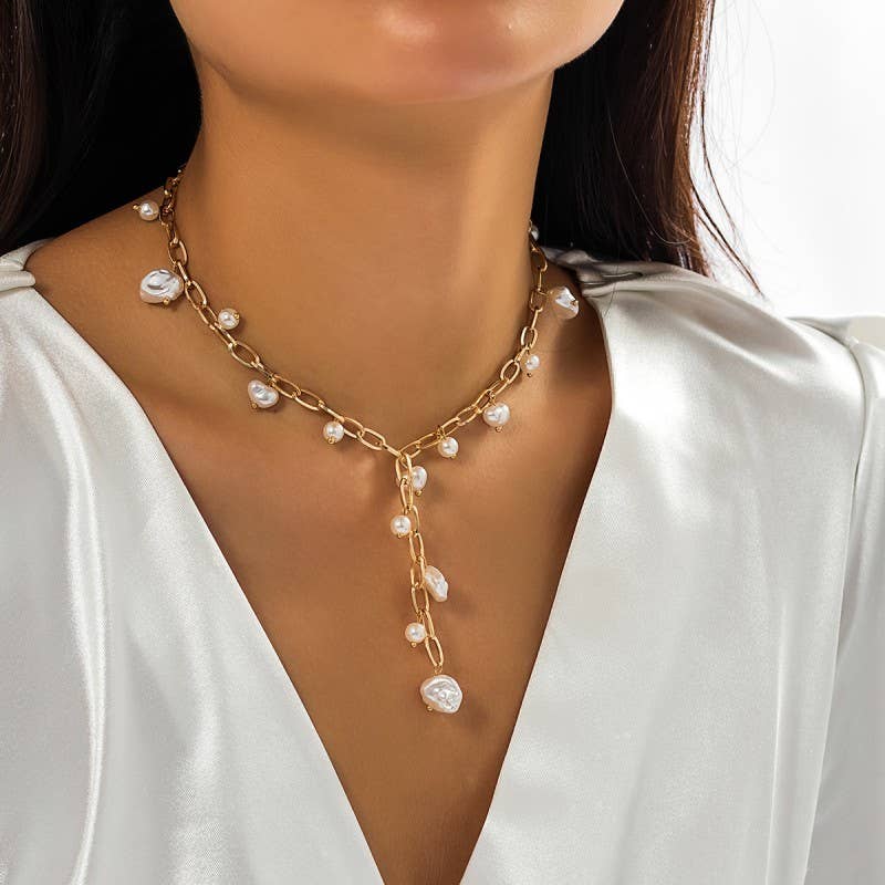 Boho Y Pearl Necklace