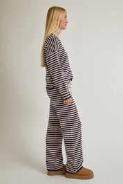 Navy & Taupe Stripe Sweater & Pants Set