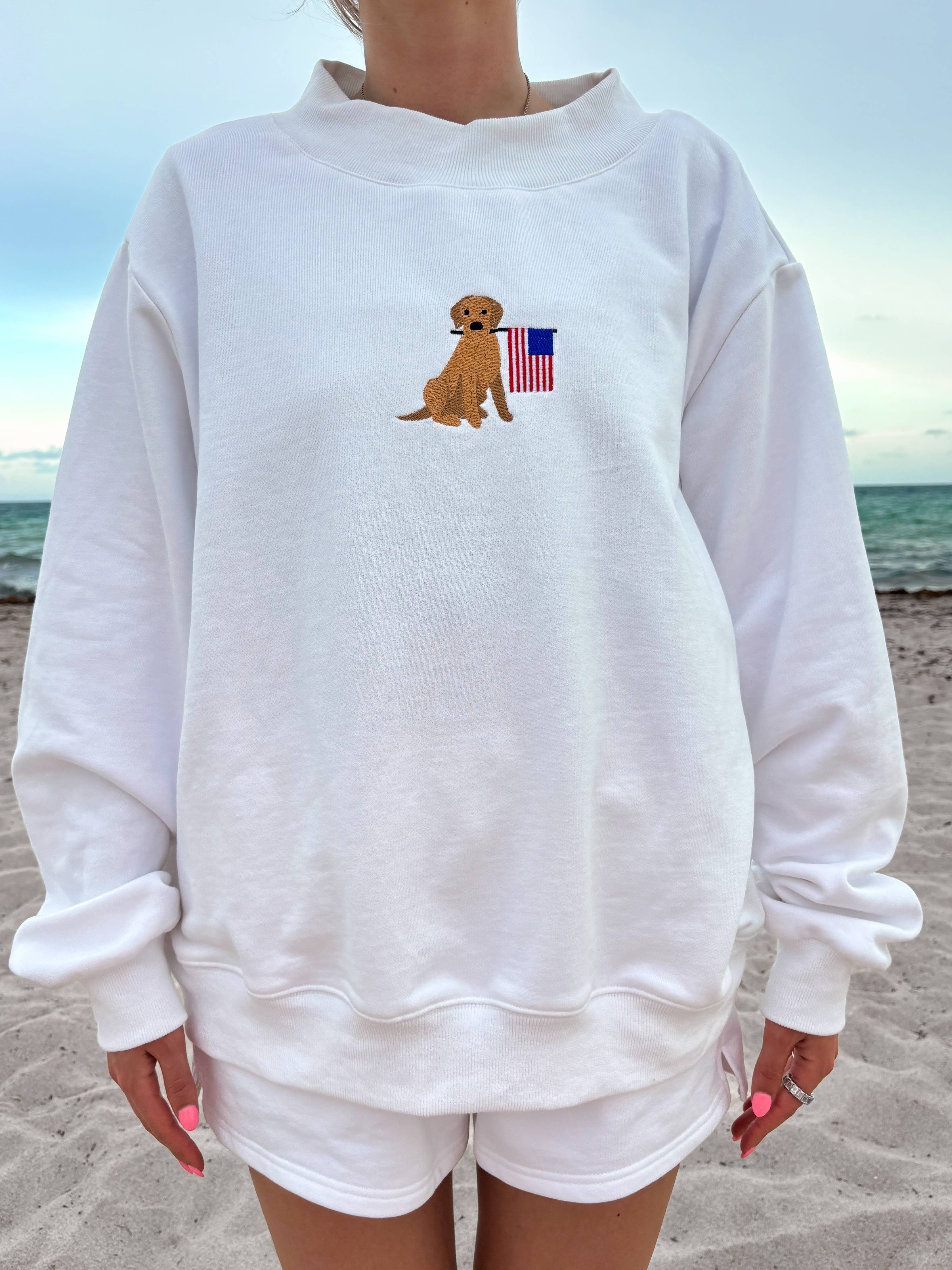 White American Flag Dog Mockneck