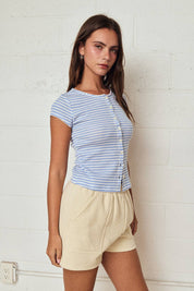 Striped Ribbed Button Front Top