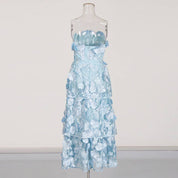 Blue 3D Flower Strapless Dress