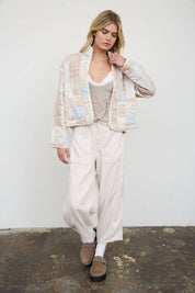 Cream Patchwork Quilted Jacket in a relaxed fit