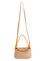 Beige Top Handle Bag — spandex, nylon ad pu; and single shoulder strap