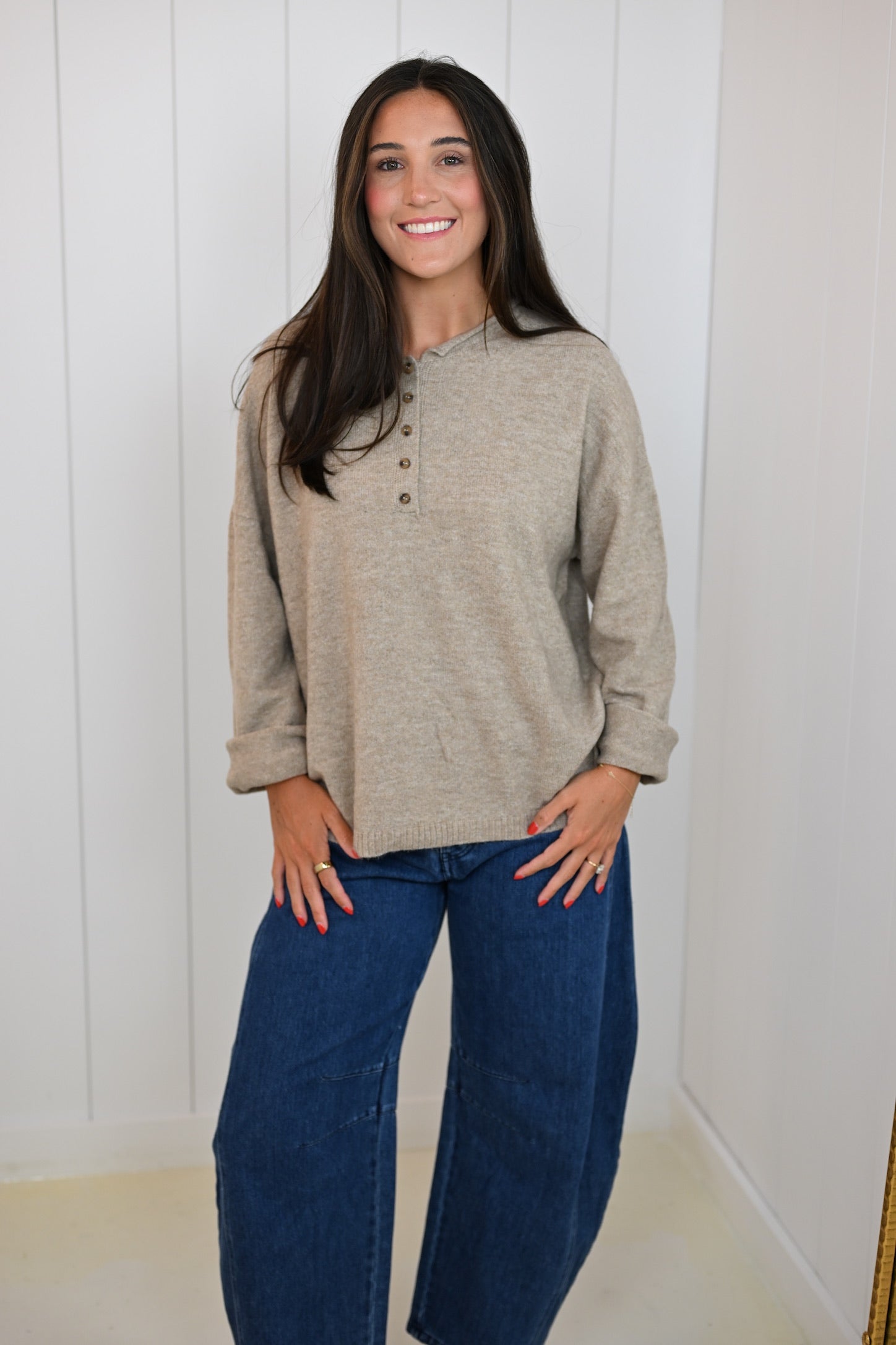 Light Brown Drop Shoulder Pullover