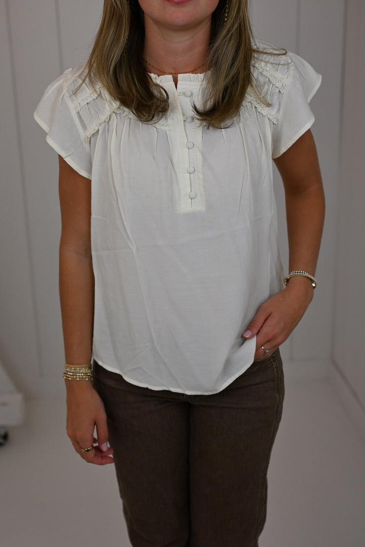 Cream Flutter Sleeve Blouse