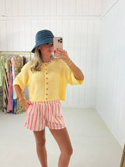 Yellow Boxy Short Sleeve Cardigan