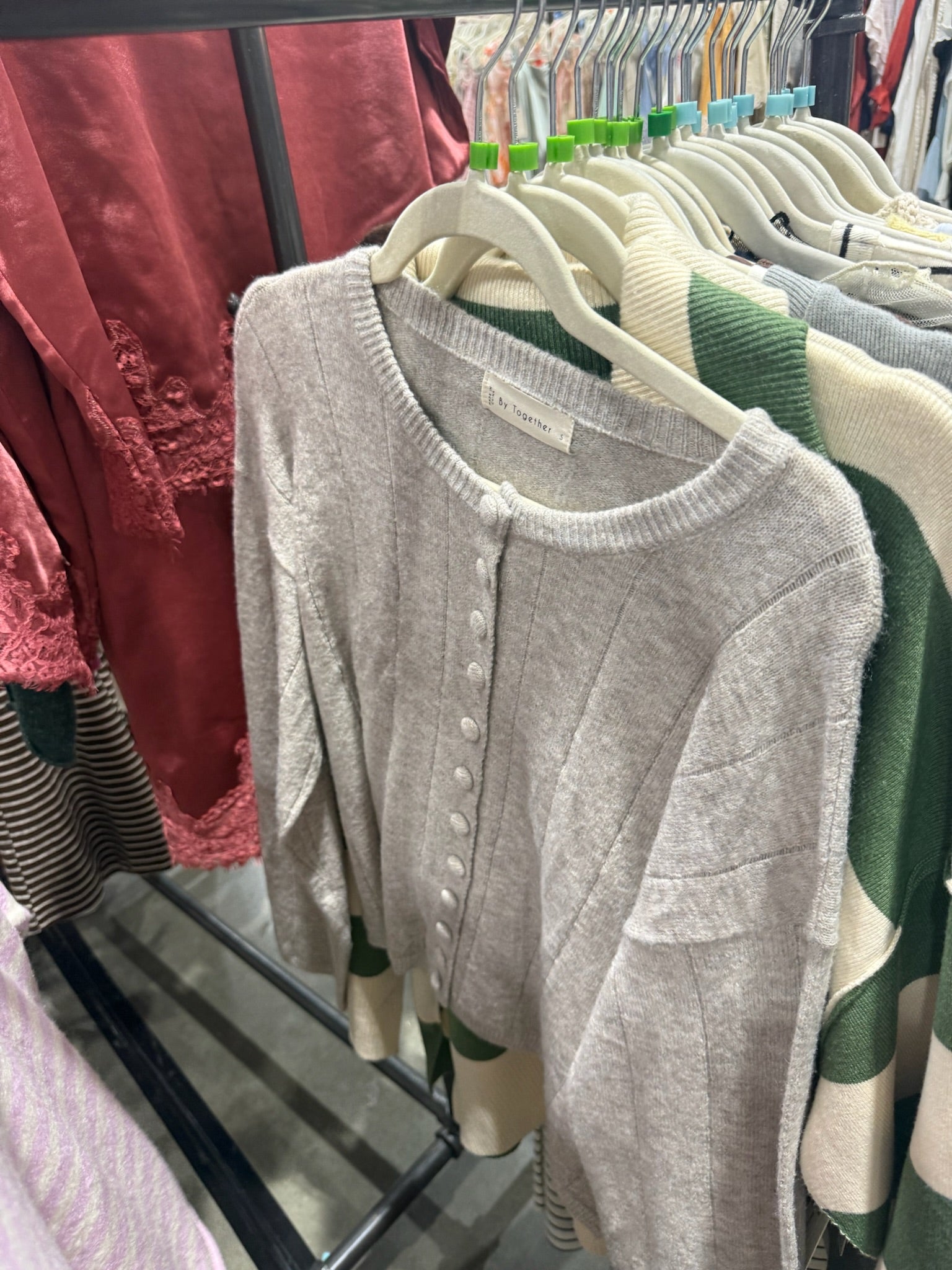 Gray Vertical Pointelle Cardigan
