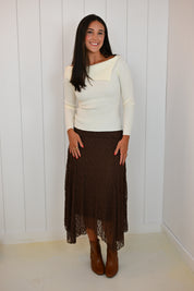 Brown Lace Midi Skirt