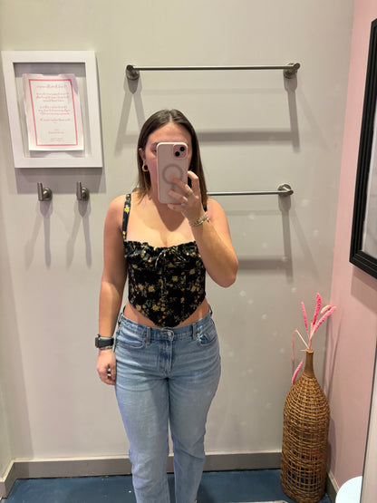 Black Floral Corset Top