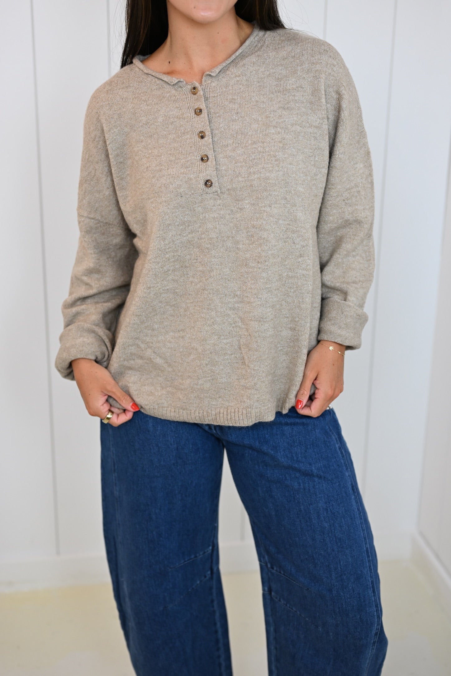 Light Brown Drop Shoulder Pullover