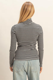 Black & Gray Stripe Turtleneck Top