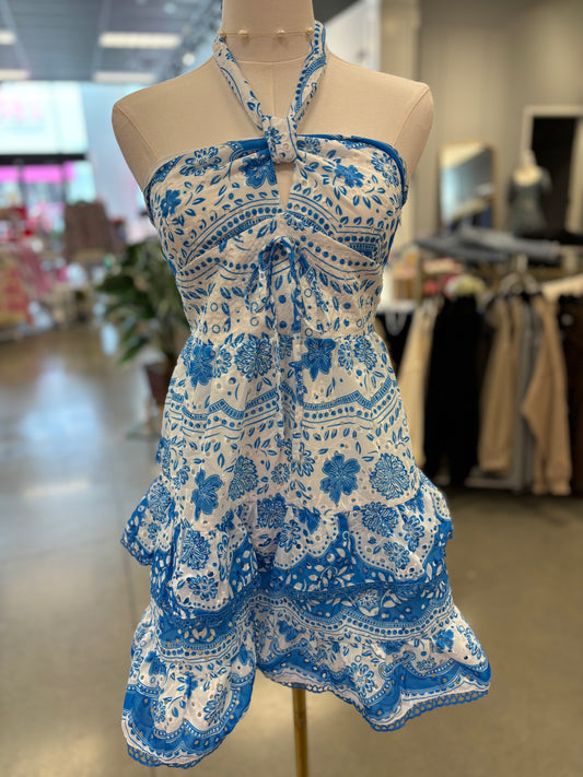 Blue Eyelet Mini Dress