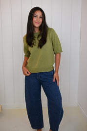 Green Edge Half Sleeve Knit Sweater
